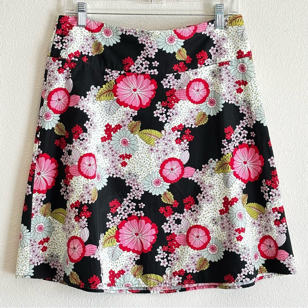 EUC Tracy Evans Women's Black and Pink Floral Midi Skirt SZ 9